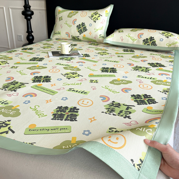 91家纺网 家纺一手货源 找家纺 久云居 2025新款凉感冰藤凉席三件套凉席席子 放下焦绿