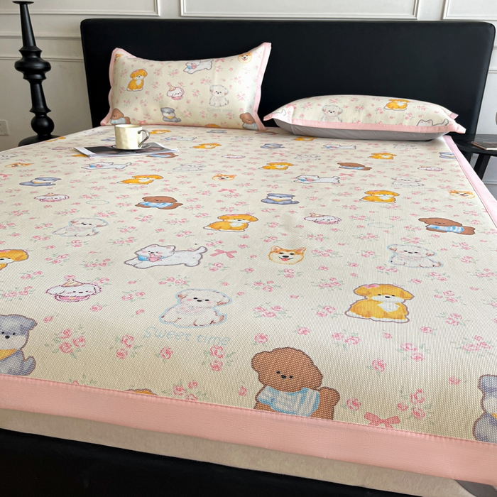 91家纺网 家纺一手货源 找家纺 久云居 2025新款凉感冰藤凉席三件套凉席席子 动物乐园