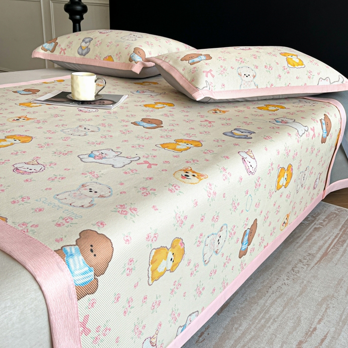 91家纺网 家纺一手货源 找家纺 久云居 2025新款凉感冰藤凉席三件套凉席席子 动物乐园