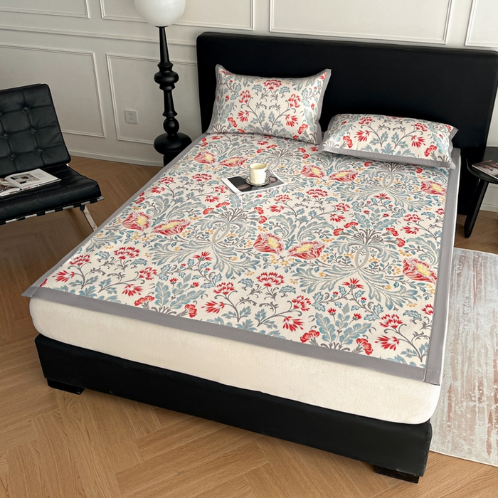 91家纺网 家纺一手货源 找家纺 久云居 2025新款凉感冰藤凉席三件套凉席席子 牡丹韵