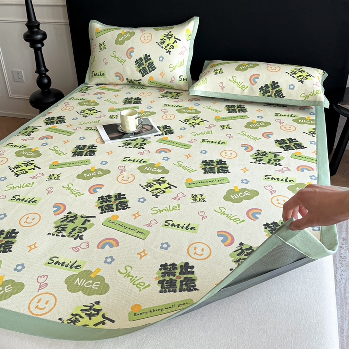 91家纺网 家纺一手货源 找家纺 久云居 2025新款凉感冰藤凉席三件套凉席席子 放下焦绿