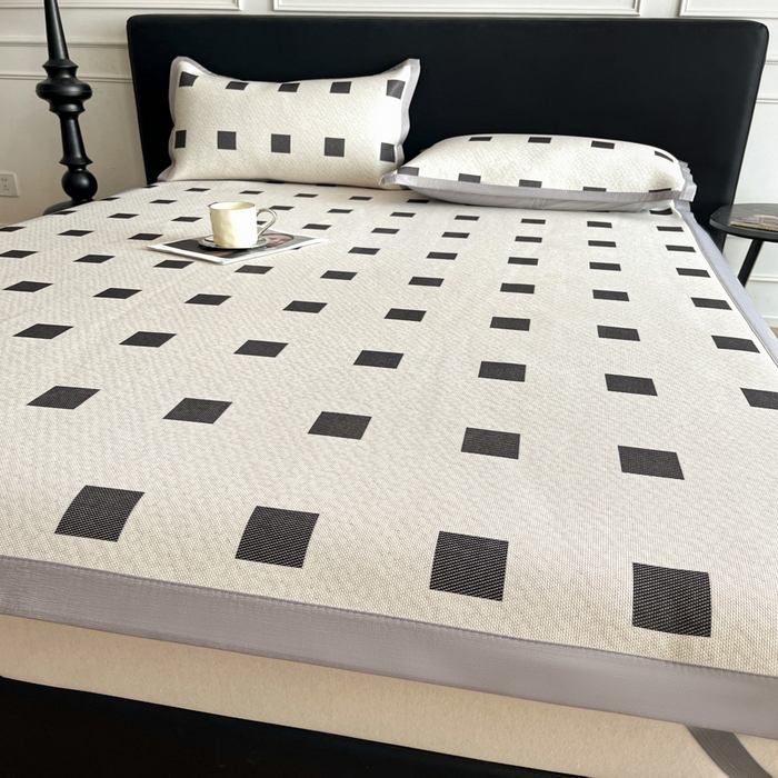 91家纺网 家纺一手货源 找家纺 久云居 2025新款凉感冰藤凉席三件套凉席席子 棋盘格