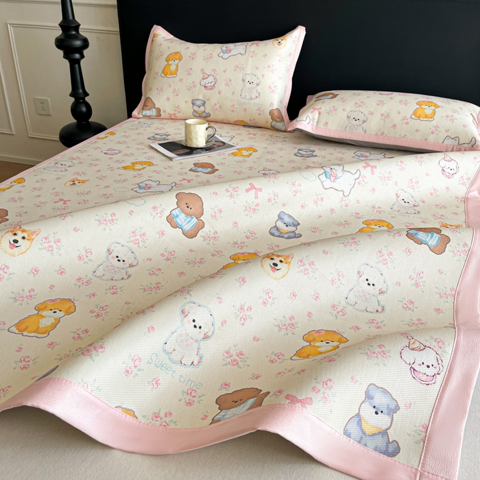 91家纺网 家纺一手货源 找家纺 久云居 2025新款凉感冰藤凉席三件套凉席席子 动物乐园