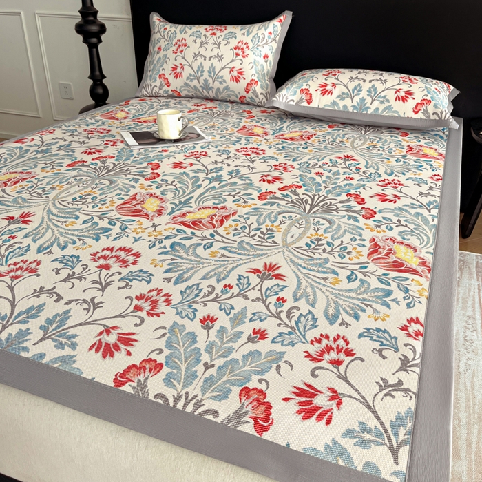 91家纺网 家纺一手货源 找家纺 久云居 2025新款凉感冰藤凉席三件套凉席席子 牡丹韵