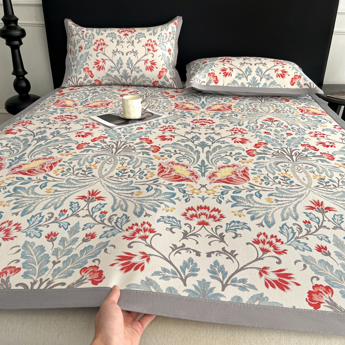 91家纺网 家纺一手货源 找家纺 久云居 2025新款凉感冰藤凉席三件套凉席席子 牡丹韵