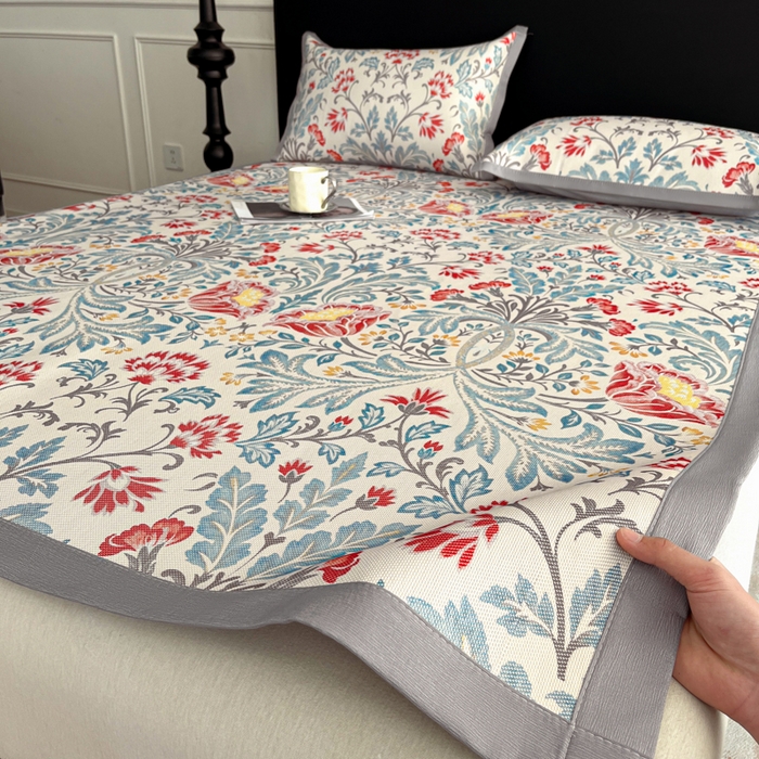 91家纺网 家纺一手货源 找家纺 久云居 2025新款凉感冰藤凉席三件套凉席席子 牡丹韵