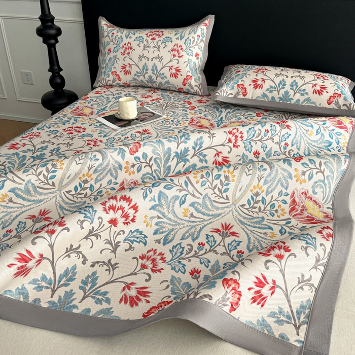 91家纺网 家纺一手货源 找家纺 久云居 2025新款凉感冰藤凉席三件套凉席席子 牡丹韵