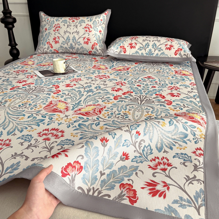 久云居 2025新款凉感冰藤凉席三件套凉席席子 牡丹韵