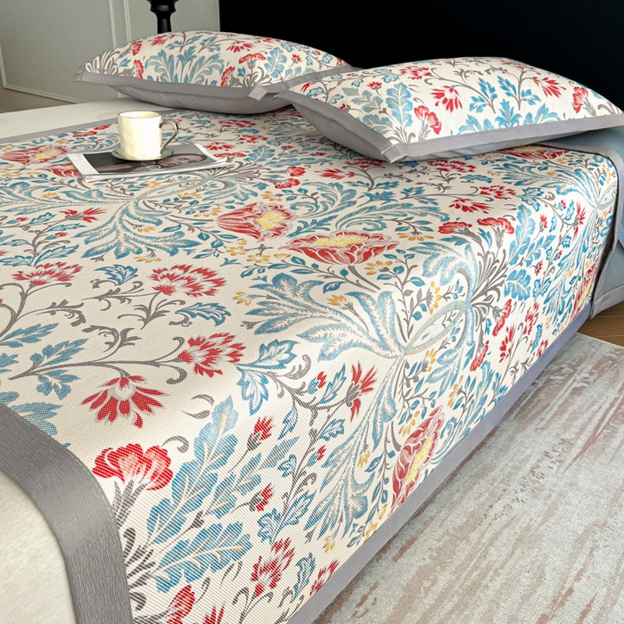 91家纺网 家纺一手货源 找家纺 久云居 2025新款凉感冰藤凉席三件套凉席席子 牡丹韵