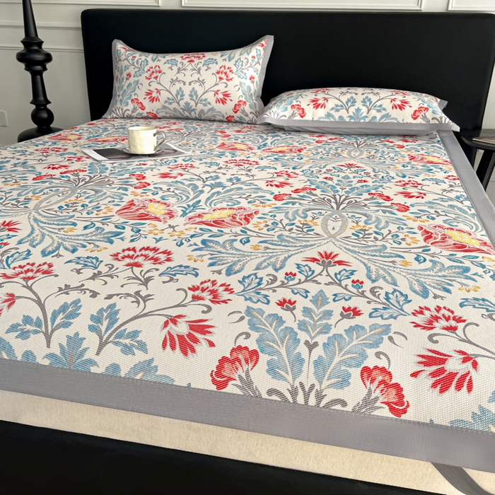 91家纺网 家纺一手货源 找家纺 久云居 2025新款凉感冰藤凉席三件套凉席席子 牡丹韵