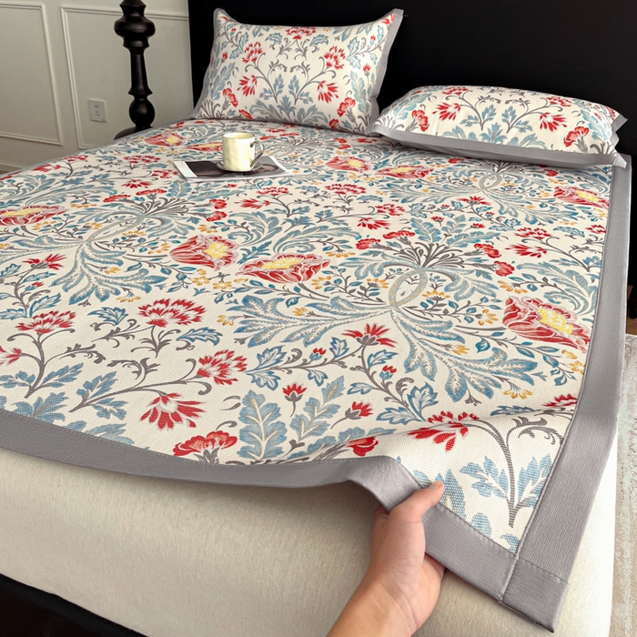 91家纺网 家纺一手货源 找家纺 久云居 2025新款凉感冰藤凉席三件套凉席席子 牡丹韵