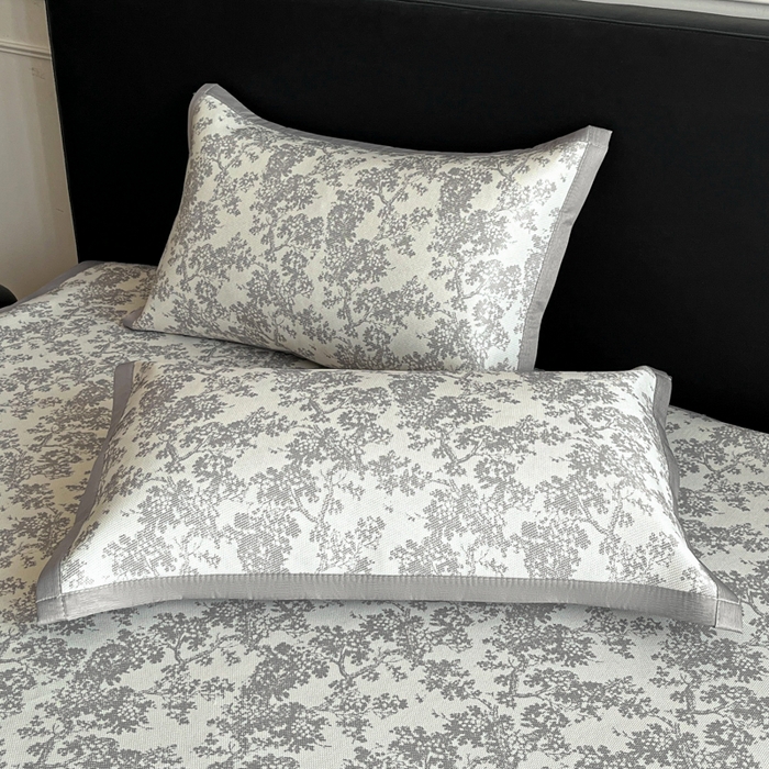 久云居 2025新款亲肤舒适凉感冰藤凉席单枕套 银灰蔓韵