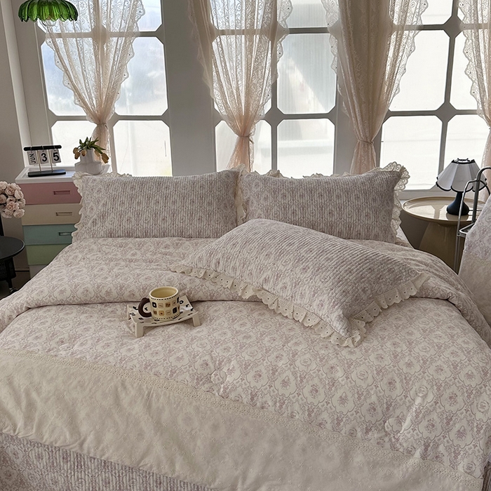 91家纺网 家纺一手货源 找家纺 （总）奈萝家纺 2025新款全棉13372花边床盖三件套四件套纯棉花边夏被春秋被