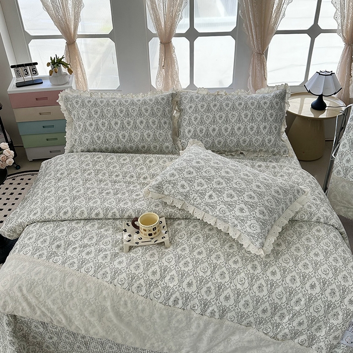 91家纺网 家纺一手货源 找家纺 （总）奈萝家纺 2025新款全棉13372花边床盖三件套四件套纯棉花边夏被春秋被
