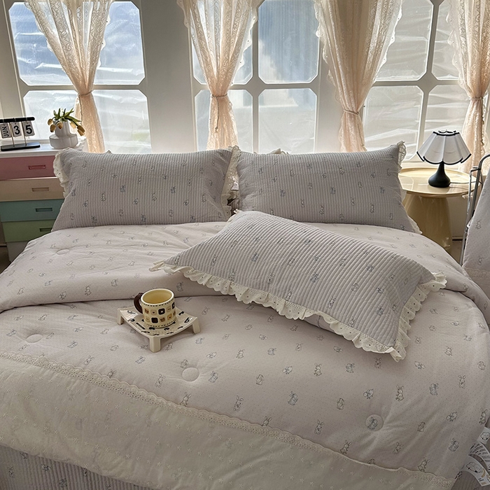 91家纺网 家纺一手货源 找家纺 （总）奈萝家纺 2025新款全棉13372花边床盖三件套四件套纯棉花边夏被春秋被