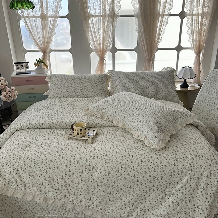 91家纺网 家纺一手货源 找家纺 （总）奈萝家纺 2025新款全棉13372花边床盖三件套四件套纯棉花边夏被春秋被