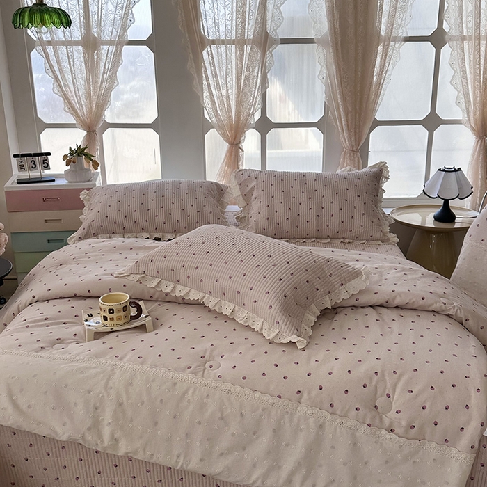 91家纺网 家纺一手货源 找家纺 （总）奈萝家纺 2025新款全棉13372花边床盖三件套四件套纯棉花边夏被春秋被