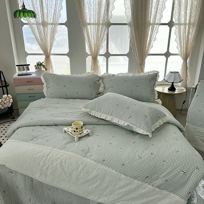 91家纺网 家纺一手货源 找家纺 （总）奈萝家纺 2025新款全棉13372花边床盖三件套四件套纯棉花边夏被春秋被