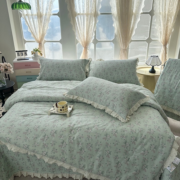 91家纺网 家纺一手货源 找家纺 （总）奈萝家纺 2025新款全棉13372花边床盖三件套四件套纯棉花边夏被春秋被