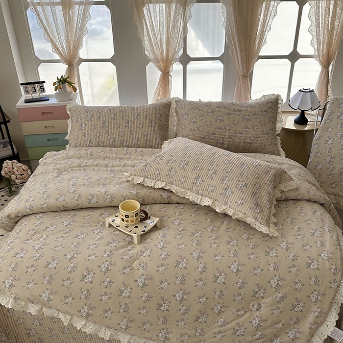 91家纺网 家纺一手货源 找家纺 （总）奈萝家纺 2025新款全棉13372花边床盖三件套四件套纯棉花边夏被春秋被