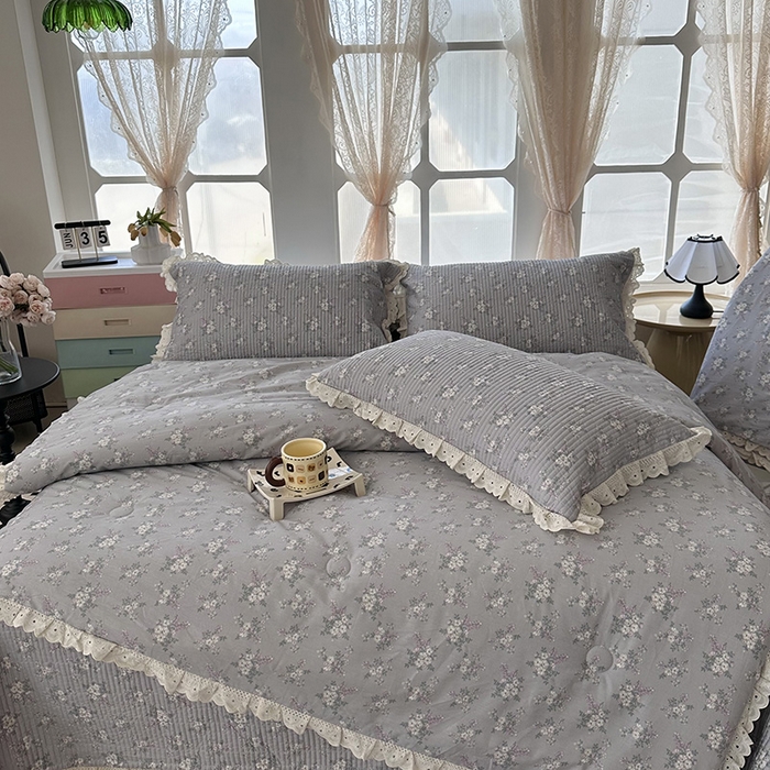 91家纺网 家纺一手货源 找家纺 （总）奈萝家纺 2025新款全棉13372花边床盖三件套四件套纯棉花边夏被春秋被