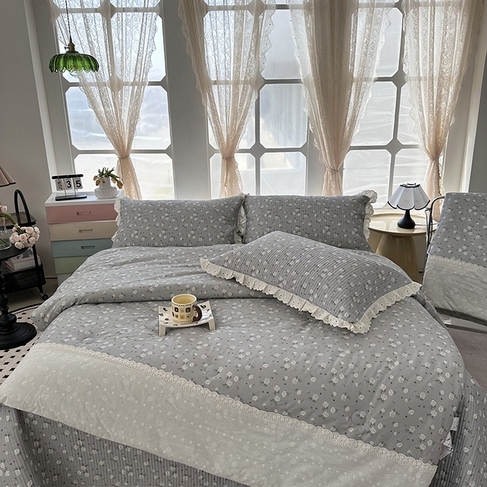 91家纺网 家纺一手货源 找家纺 （总）奈萝家纺 2025新款全棉13372花边床盖三件套四件套纯棉花边夏被春秋被