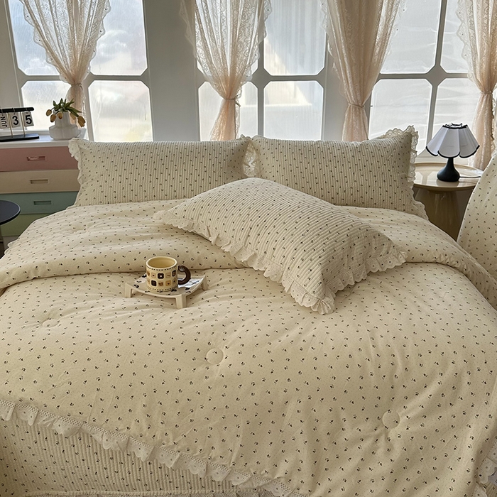 91家纺网 家纺一手货源 找家纺 （总）奈萝家纺 2025新款全棉13372花边床盖三件套四件套纯棉花边夏被春秋被