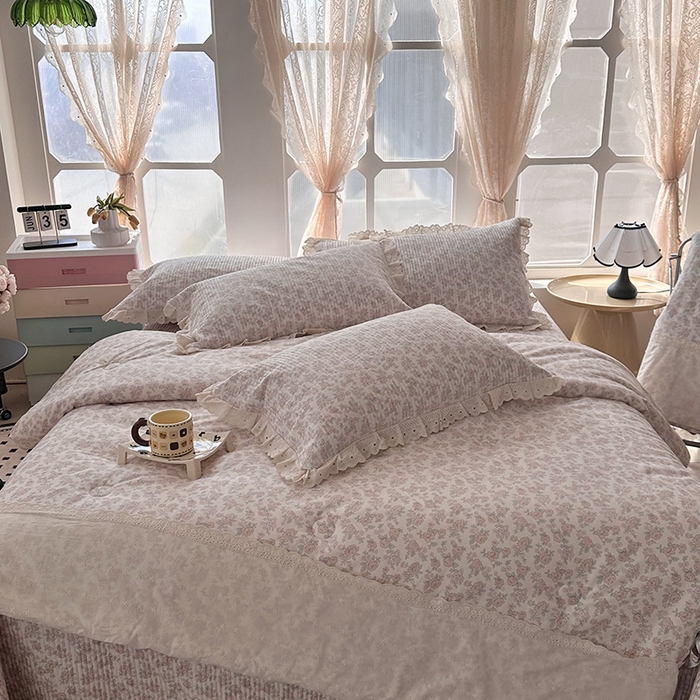 91家纺网 家纺一手货源 找家纺 （总）奈萝家纺 2025新款全棉13372花边床盖三件套四件套纯棉花边夏被春秋被