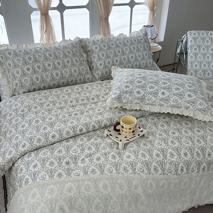 91家纺网 家纺一手货源 找家纺 奈萝家纺 2025新款全棉13372花边床盖三件套四件套纯棉花边夏被春秋被 奥黛丽灰