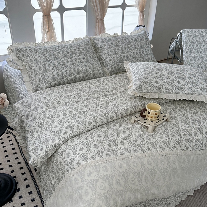 91家纺网 家纺一手货源 找家纺 奈萝家纺 2025新款全棉13372花边床盖三件套四件套纯棉花边夏被春秋被 奥黛丽灰