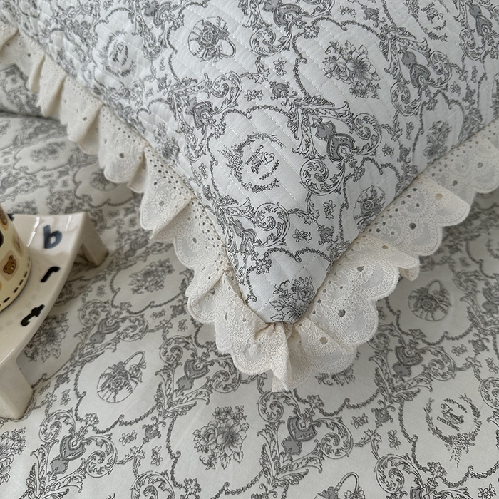 91家纺网 家纺一手货源 找家纺 奈萝家纺 2025新款全棉13372花边床盖三件套四件套纯棉花边夏被春秋被 奥黛丽灰