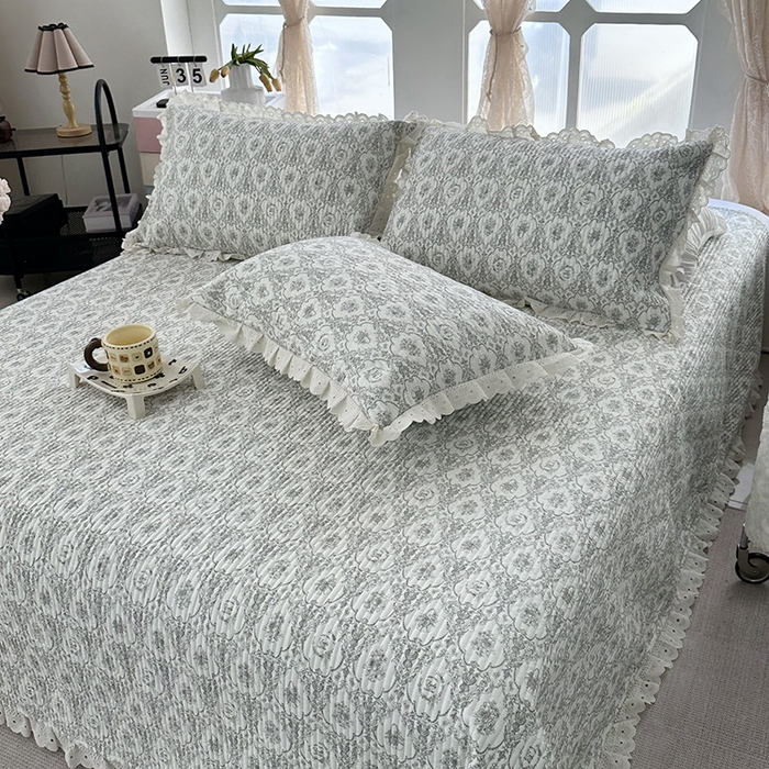 91家纺网 家纺一手货源 找家纺 奈萝家纺 2025新款全棉13372花边床盖三件套四件套纯棉花边夏被春秋被 奥黛丽灰