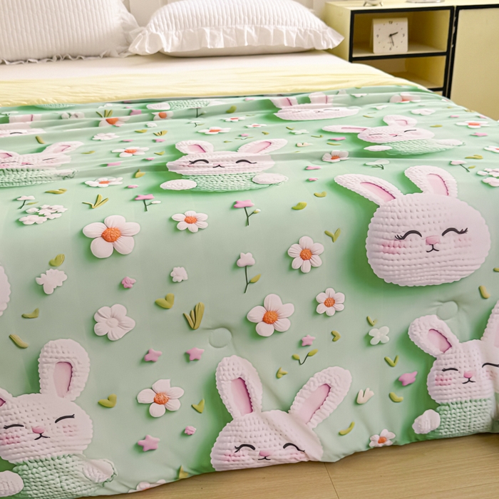 91家纺网 家纺一手货源 找家纺 博雅 2025新款5D凉感丝夏被夏凉被空调被 5D小兔宝贝