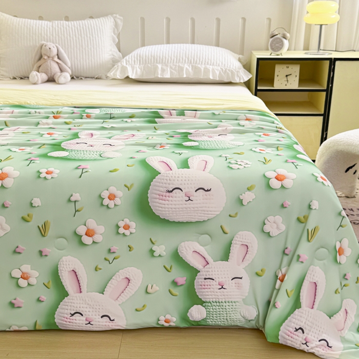 91家纺网 家纺一手货源 找家纺 博雅 2025新款5D凉感丝夏被夏凉被空调被 5D小兔宝贝