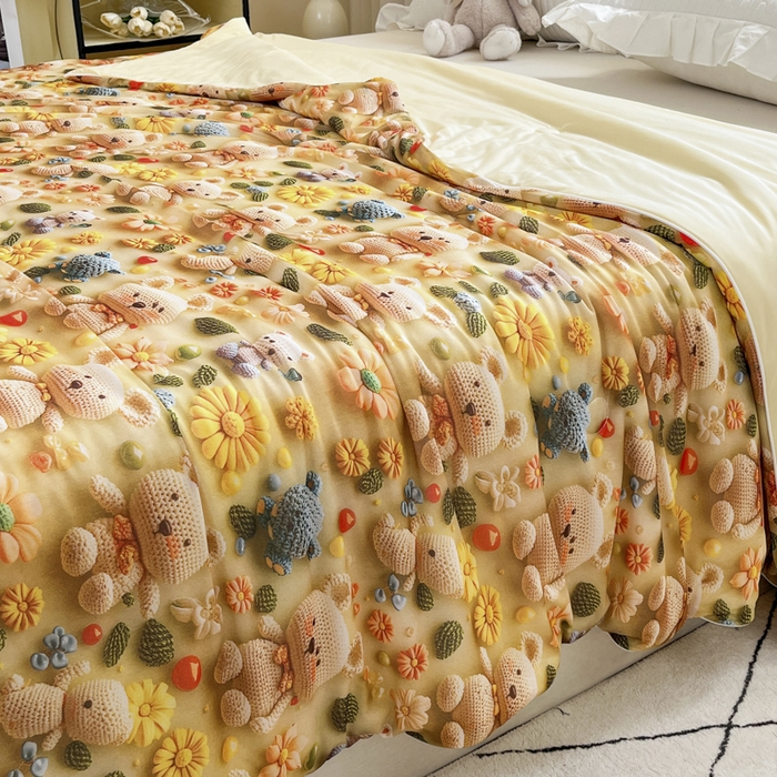 91家纺网 家纺一手货源 找家纺 博雅 2025新款5D凉感丝夏被夏凉被空调被 5D毛线熊