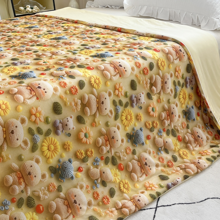 91家纺网 家纺一手货源 找家纺 博雅 2025新款5D凉感丝夏被夏凉被空调被 5D毛线熊