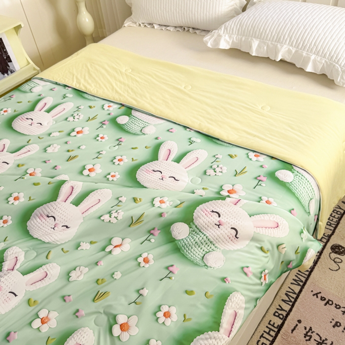 91家纺网 家纺一手货源 找家纺 博雅 2025新款5D凉感丝夏被夏凉被空调被 5D小兔宝贝