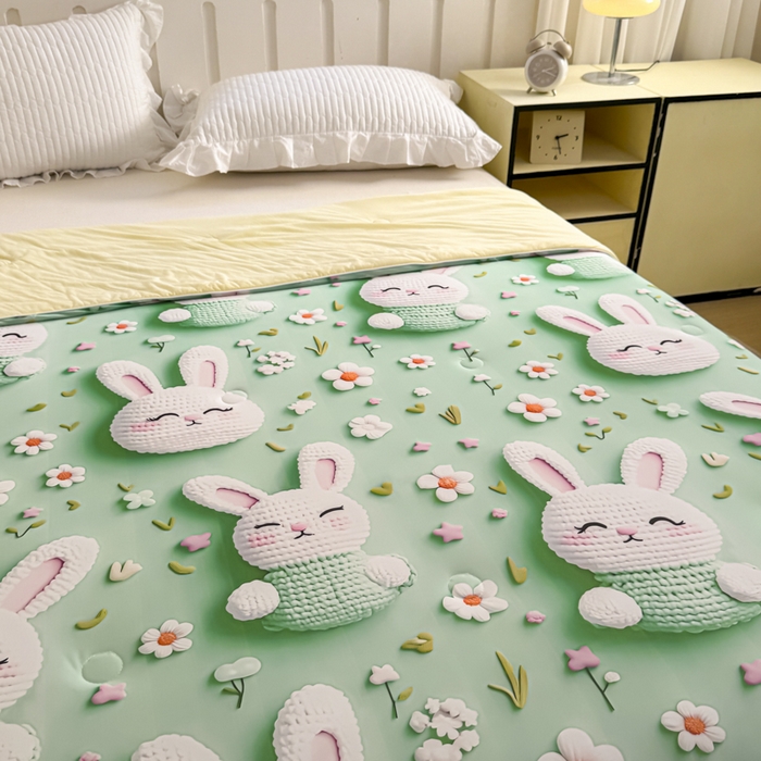 91家纺网 家纺一手货源 找家纺 博雅 2025新款5D凉感丝夏被夏凉被空调被 5D小兔宝贝