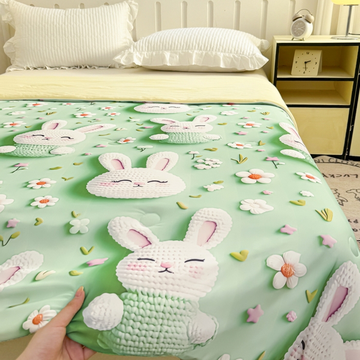 91家纺网 家纺一手货源 找家纺 博雅 2025新款5D凉感丝夏被夏凉被空调被 5D小兔宝贝