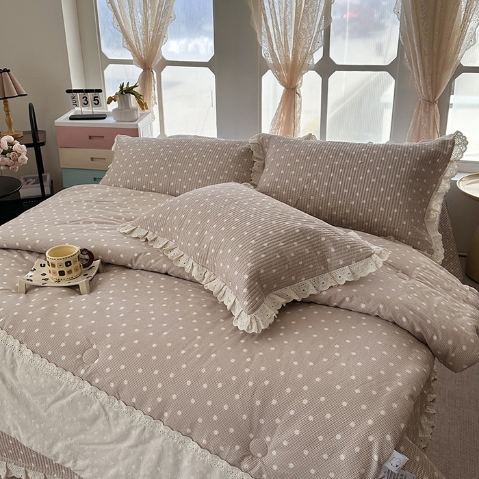 91家纺网 家纺一手货源 找家纺 奈萝家纺 2025新款全棉13372花边床盖三件套四件套纯棉花边夏被春秋被 格子雏菊