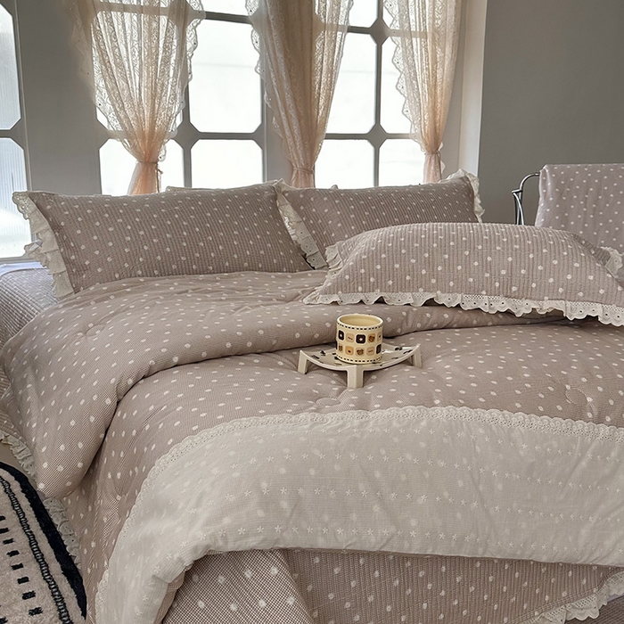 91家纺网 家纺一手货源 找家纺 奈萝家纺 2025新款全棉13372花边床盖三件套四件套纯棉花边夏被春秋被 格子雏菊