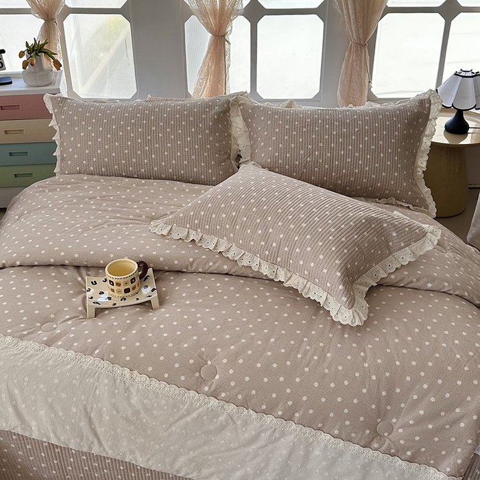 91家纺网 家纺一手货源 找家纺 奈萝家纺 2025新款全棉13372花边床盖三件套四件套纯棉花边夏被春秋被 格子雏菊