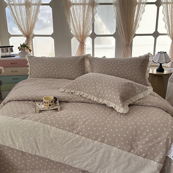 91家纺网 家纺一手货源 找家纺 奈萝家纺 2025新款全棉13372花边床盖三件套四件套纯棉花边夏被春秋被 格子雏菊