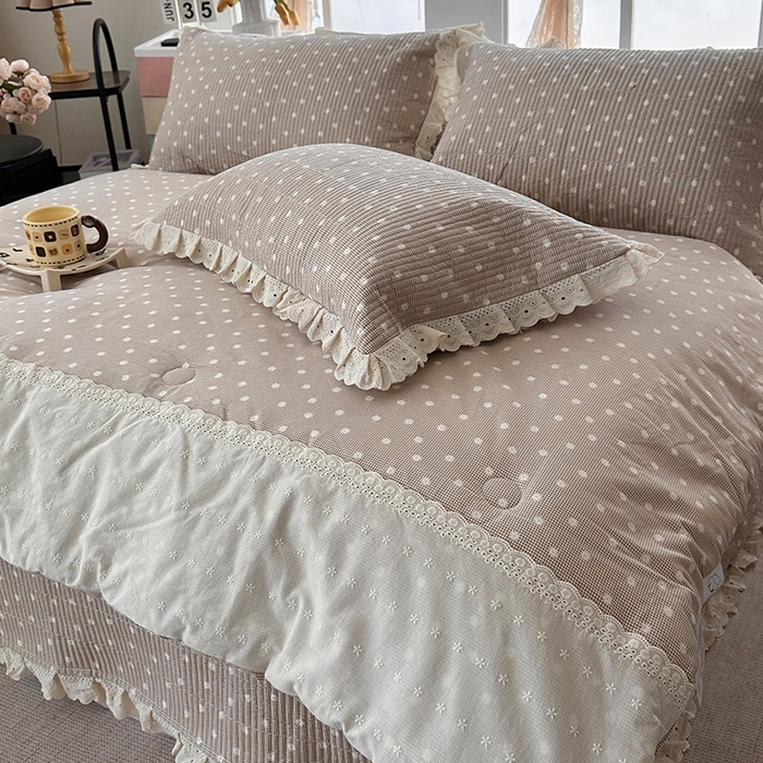 91家纺网 家纺一手货源 找家纺 奈萝家纺 2025新款全棉13372花边床盖三件套四件套纯棉花边夏被春秋被 格子雏菊