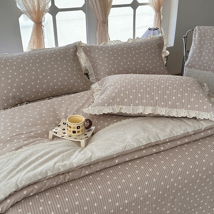 91家纺网 家纺一手货源 找家纺 奈萝家纺 2025新款全棉13372花边床盖三件套四件套纯棉花边夏被春秋被 格子雏菊