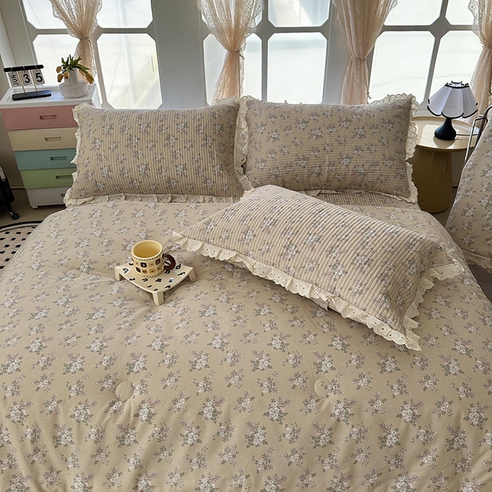 91家纺网 家纺一手货源 找家纺 奈萝家纺 2025新款全棉13372花边床盖三件套四件套纯棉花边夏被春秋被 花海米