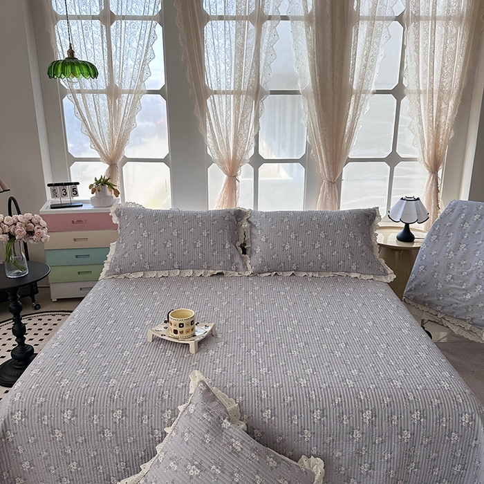 91家纺网 家纺一手货源 找家纺 奈萝家纺 2025新款全棉13372花边床盖三件套四件套纯棉花边夏被春秋被 花海紫