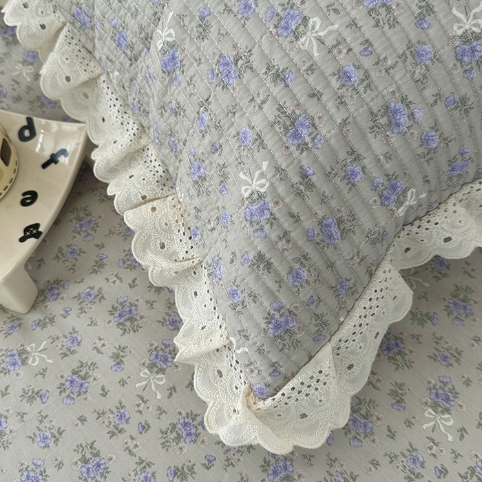 91家纺网 家纺一手货源 找家纺 奈萝家纺 2025新款全棉13372花边床盖三件套四件套纯棉花边夏被春秋被 花束灰