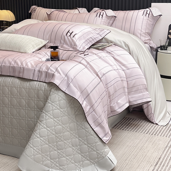 91家纺网 家纺一手货源 找家纺 （总）2025夏季A类天丝棉夹棉床盖床笠四件套全棉纯棉纯色长绒棉真丝保护罩高级感条纹床上用品