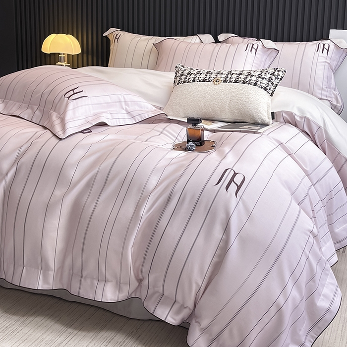 91家纺网 家纺一手货源 找家纺  2025新品A类100支天丝棉夹棉床盖床笠四件套全棉纯棉床单加厚高端数码印花长绒棉床上用品 艾诺-粉